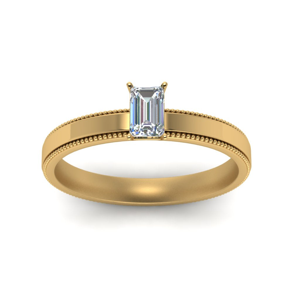 Single Stone Emerald Cut Milgrain Engagement Ring