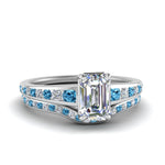 Load image into Gallery viewer, emerald-cut-graduated-channel-diamond-wedding-set-with-blue-topaz-in-FD122866EMGICBLTO-NL-WG
