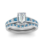 Load image into Gallery viewer, emerald-cut-graduated-channel-diamond-wedding-set-with-blue-topaz-in-FD122866EMGICBLTO-NL-WG
