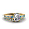 Load image into Gallery viewer, emerald-cut-graduated-channel-diamond-wedding-set-with-blue-topaz-in-FD122866EMGICBLTO-NL-YG