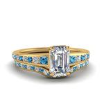 Load image into Gallery viewer, emerald-cut-graduated-channel-diamond-wedding-set-with-blue-topaz-in-FD122866EMGICBLTO-NL-YG
