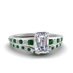 Load image into Gallery viewer, emerald-cut-graduated-channel-diamond-wedding-set-with-emerald-in-FD122866EMGEMGR-NL-WG
