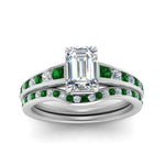 Load image into Gallery viewer, emerald-cut-graduated-channel-diamond-wedding-set-with-emerald-in-FD122866EMGEMGR-NL-WG
