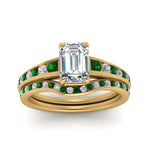 Load image into Gallery viewer, emerald-cut-graduated-channel-diamond-wedding-set-with-emerald-in-FD122866EMGEMGR-NL-YG
