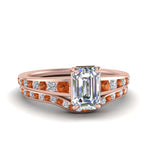 Load image into Gallery viewer, emerald-cut-graduated-channel-diamond-wedding-set-with-orange-sapphire-in-FD122866EMGSAOR-NL-RG
