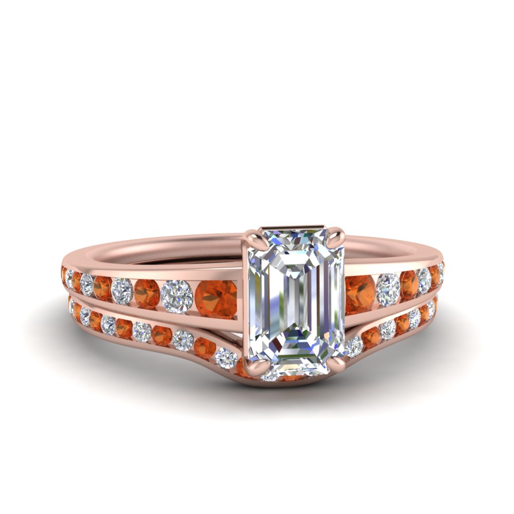 emerald-cut-graduated-channel-diamond-wedding-set-with-orange-sapphire-in-FD122866EMGSAOR-NL-RG