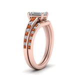 Load image into Gallery viewer, emerald-cut-graduated-channel-diamond-wedding-set-with-orange-sapphire-in-FD122866EMGSAOR-NL-RG

