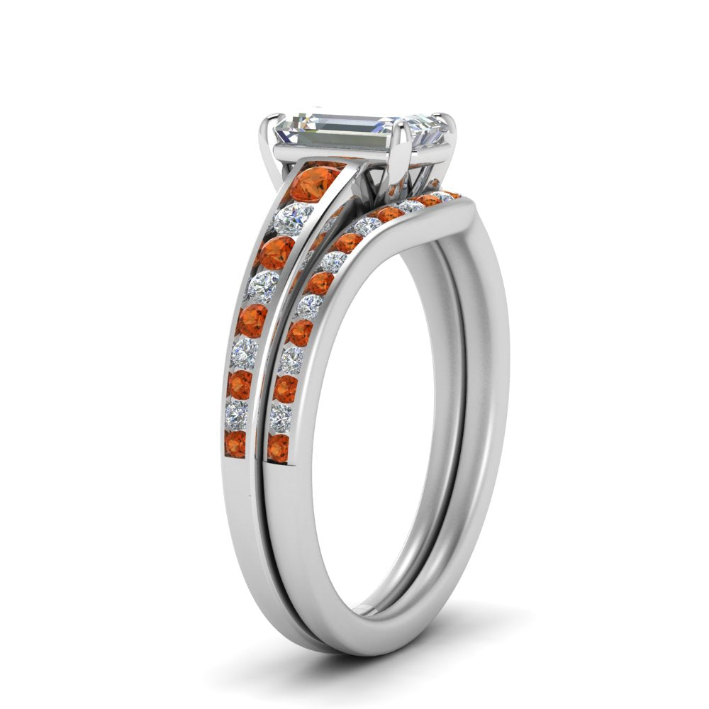 emerald-cut-graduated-channel-diamond-wedding-set-with-orange-sapphire-in-FD122866EMGSAOR-NL-WG