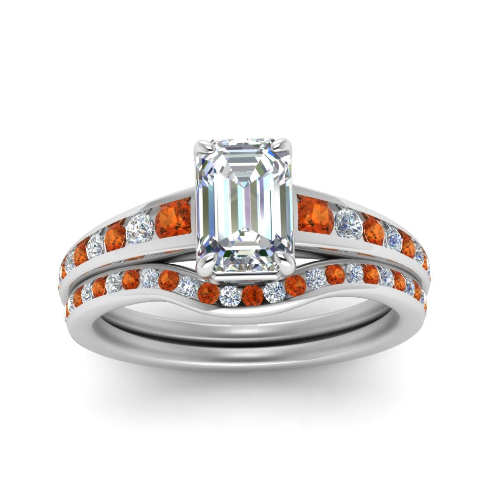 emerald-cut-graduated-channel-diamond-wedding-set-with-orange-sapphire-in-FD122866EMGSAOR-NL-WG