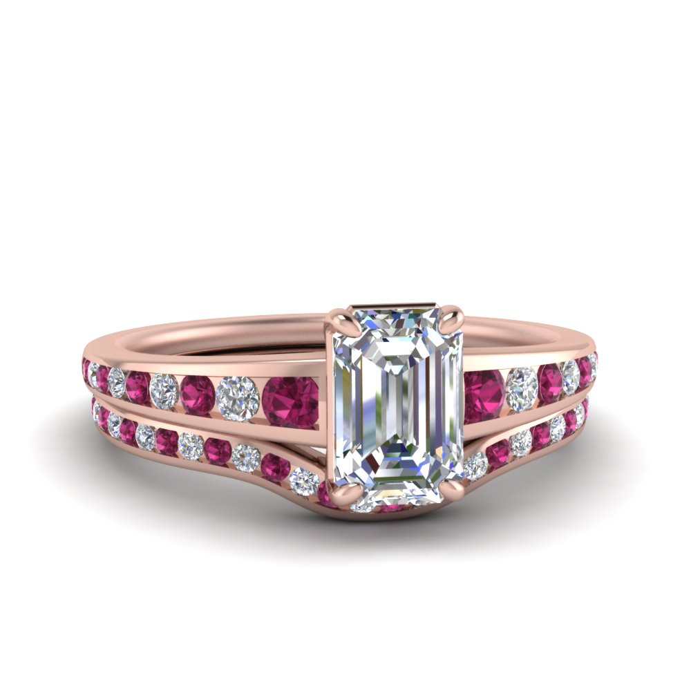 emerald-cut-graduated-channel-diamond-wedding-set-with-pink-sapphire-in-FD122866EMGSADRPI-NL-RG