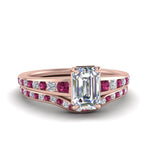 Load image into Gallery viewer, emerald-cut-graduated-channel-diamond-wedding-set-with-pink-sapphire-in-FD122866EMGSADRPI-NL-RG
