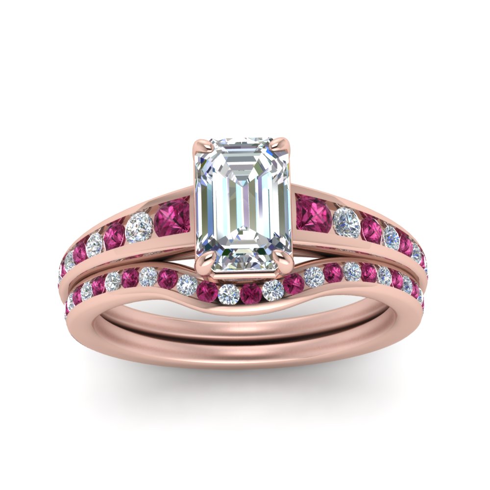 emerald-cut-graduated-channel-diamond-wedding-set-with-pink-sapphire-in-FD122866EMGSADRPI-NL-RG