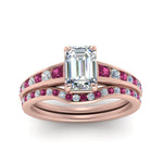 Load image into Gallery viewer, emerald-cut-graduated-channel-diamond-wedding-set-with-pink-sapphire-in-FD122866EMGSADRPI-NL-RG

