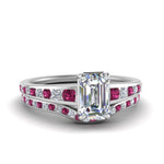 Load image into Gallery viewer, emerald-cut-graduated-channel-diamond-wedding-set-with-pink-sapphire-in-FD122866EMGSADRPI-NL-WG
