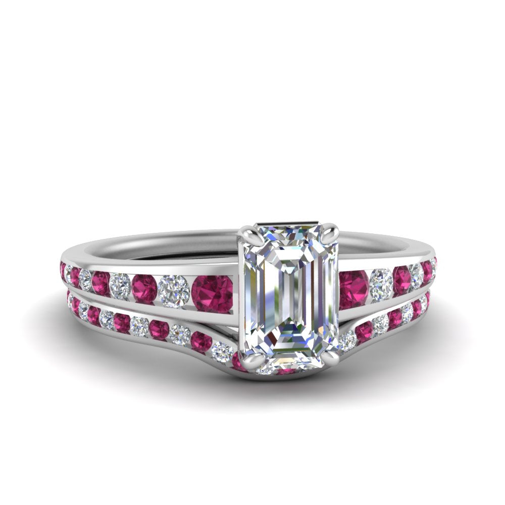 emerald-cut-graduated-channel-diamond-wedding-set-with-pink-sapphire-in-FD122866EMGSADRPI-NL-WG