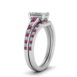 Load image into Gallery viewer, emerald-cut-graduated-channel-diamond-wedding-set-with-pink-sapphire-in-FD122866EMGSADRPI-NL-WG
