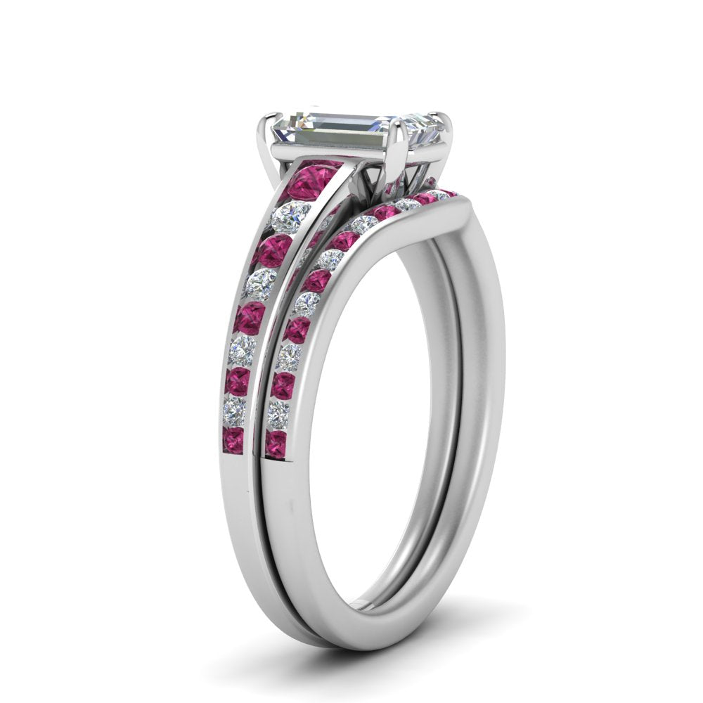 emerald-cut-graduated-channel-diamond-wedding-set-with-pink-sapphire-in-FD122866EMGSADRPI-NL-WG