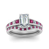 Load image into Gallery viewer, emerald-cut-graduated-channel-diamond-wedding-set-with-pink-sapphire-in-FD122866EMGSADRPI-NL-WG