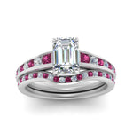 Load image into Gallery viewer, emerald-cut-graduated-channel-diamond-wedding-set-with-pink-sapphire-in-FD122866EMGSADRPI-NL-WG
