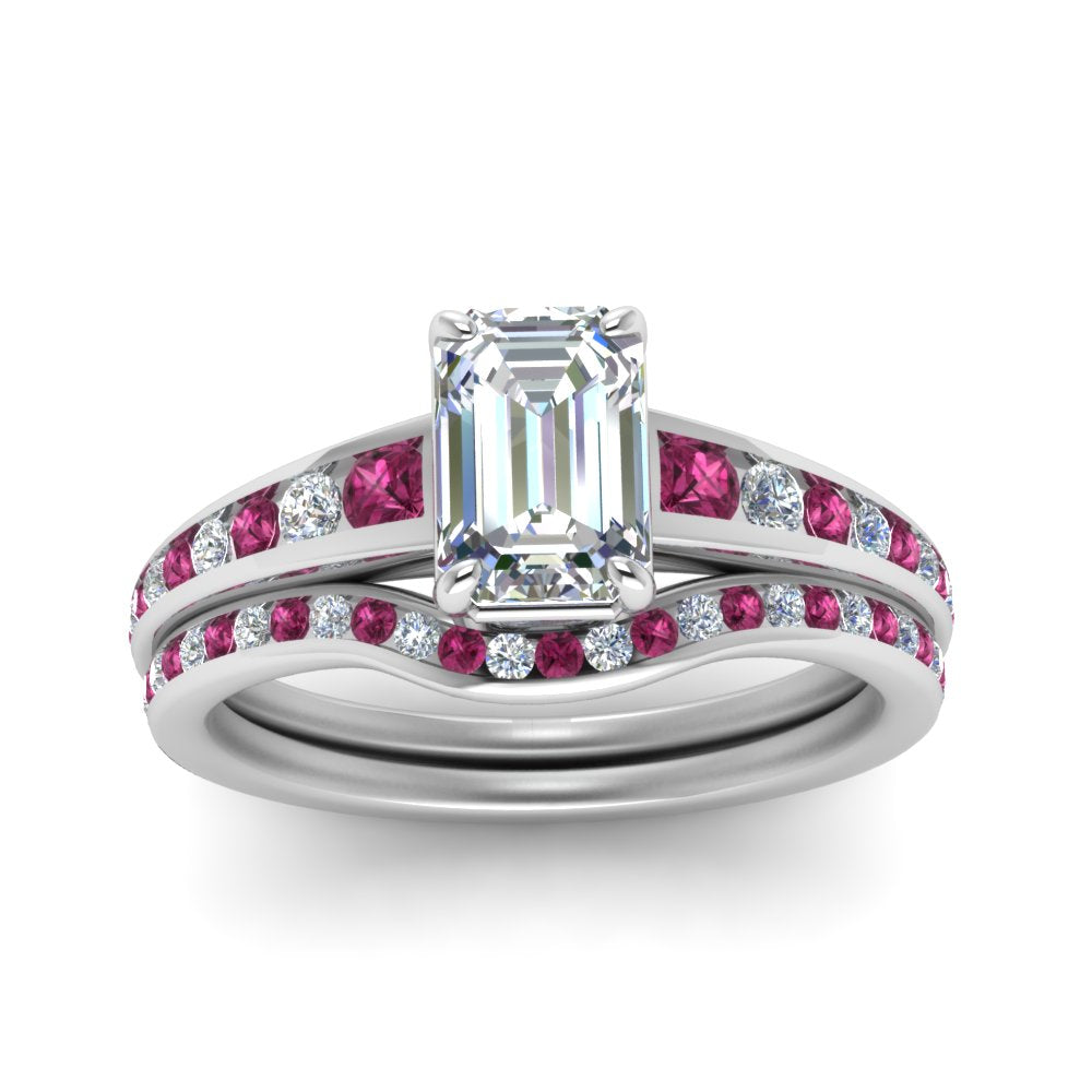 emerald-cut-graduated-channel-diamond-wedding-set-with-pink-sapphire-in-FD122866EMGSADRPI-NL-WG