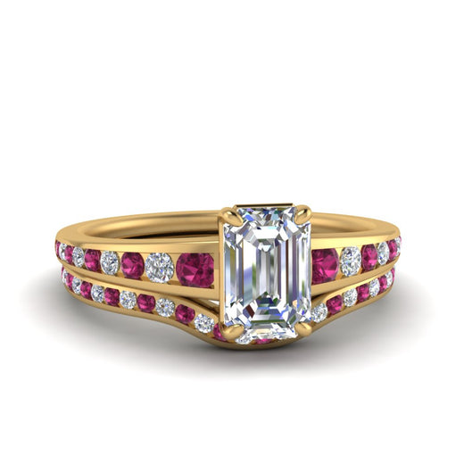 emerald-cut-graduated-channel-diamond-wedding-set-with-pink-sapphire-in-FD122866EMGSADRPI-NL-YG