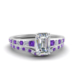 Load image into Gallery viewer, emerald-cut-graduated-channel-diamond-wedding-set-with-purple-topaz-in-FD122866EMGVITO-NL-WG
