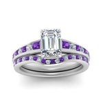 Load image into Gallery viewer, emerald-cut-graduated-channel-diamond-wedding-set-with-purple-topaz-in-FD122866EMGVITO-NL-WG
