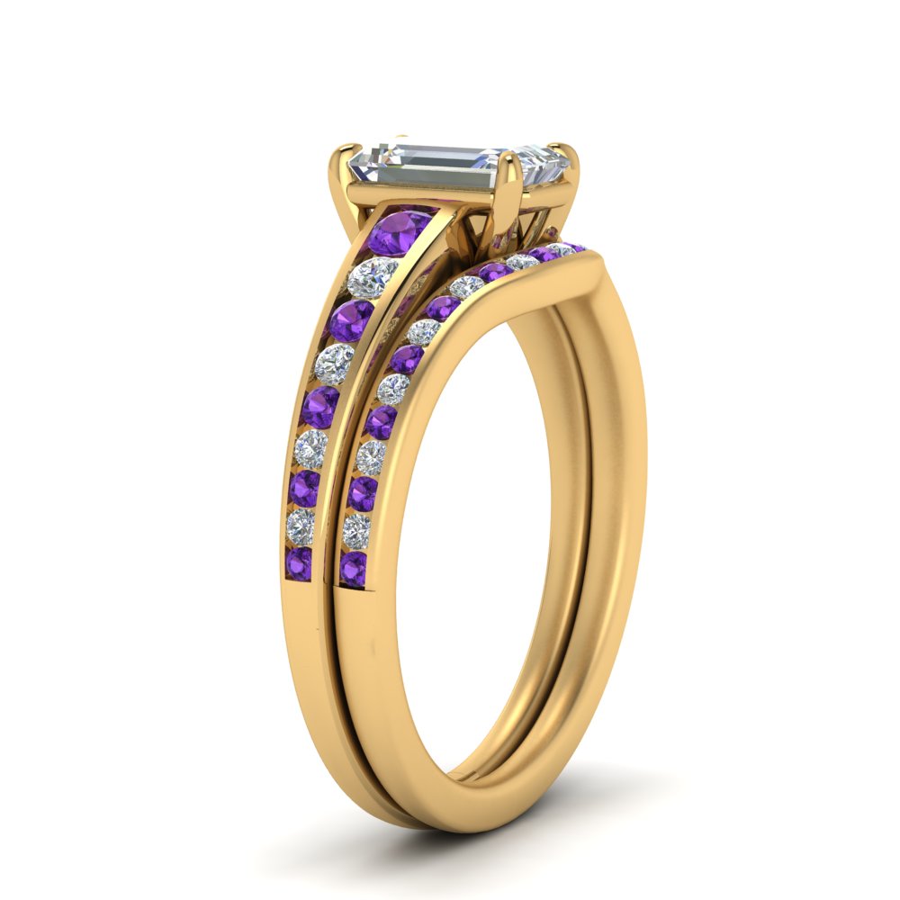 emerald-cut-graduated-channel-diamond-wedding-set-with-purple-topaz-in-FD122866EMGVITO-NL-YG