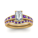 Load image into Gallery viewer, emerald-cut-graduated-channel-diamond-wedding-set-with-purple-topaz-in-FD122866EMGVITO-NL-YG
