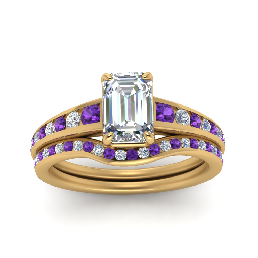 emerald-cut-graduated-channel-diamond-wedding-set-with-purple-topaz-in-FD122866EMGVITO-NL-YG