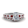 Load image into Gallery viewer, emerald-cut-graduated-channel-diamond-wedding-set-with-ruby-in-FD122866EMGRUDR-NL-WG
