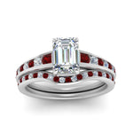 Load image into Gallery viewer, emerald-cut-graduated-channel-diamond-wedding-set-with-ruby-in-FD122866EMGRUDR-NL-WG
