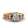 Load image into Gallery viewer, emerald-cut-graduated-channel-diamond-wedding-set-with-ruby-in-FD122866EMGRUDR-NL-YG