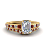 Load image into Gallery viewer, emerald-cut-graduated-channel-diamond-wedding-set-with-ruby-in-FD122866EMGRUDR-NL-YG
