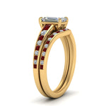 Load image into Gallery viewer, emerald-cut-graduated-channel-diamond-wedding-set-with-ruby-in-FD122866EMGRUDR-NL-YG
