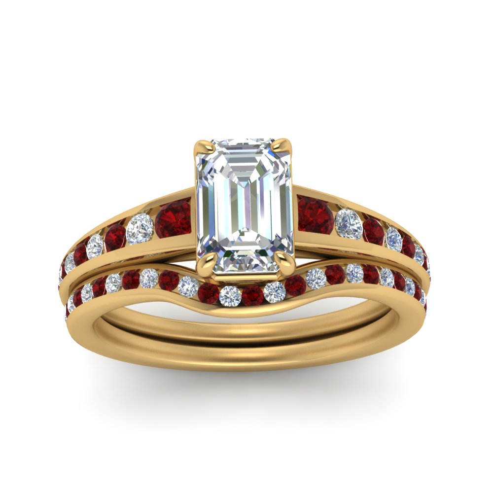 emerald-cut-graduated-channel-diamond-wedding-set-with-ruby-in-FD122866EMGRUDR-NL-YG