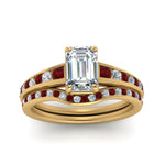 Load image into Gallery viewer, emerald-cut-graduated-channel-diamond-wedding-set-with-ruby-in-FD122866EMGRUDR-NL-YG
