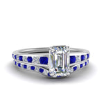 Load image into Gallery viewer, emerald-cut-graduated-channel-diamond-wedding-set-with-sapphire-in-FD122866EMGSABL-NL-WG
