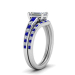 Load image into Gallery viewer, emerald-cut-graduated-channel-diamond-wedding-set-with-sapphire-in-FD122866EMGSABL-NL-WG
