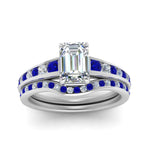 Load image into Gallery viewer, emerald-cut-graduated-channel-diamond-wedding-set-with-sapphire-in-FD122866EMGSABL-NL-WG
