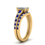 Load image into Gallery viewer, emerald-cut-graduated-channel-diamond-wedding-set-with-sapphire-in-FD122866EMGSABL-NL-YG

