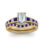 Load image into Gallery viewer, emerald-cut-graduated-channel-diamond-wedding-set-with-sapphire-in-FD122866EMGSABL-NL-YG

