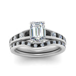 Load image into Gallery viewer, emerald-cut-graduated-channel-wedding-set-with-black-diamond-in-FD122866EMGBLACK-NL-WG
