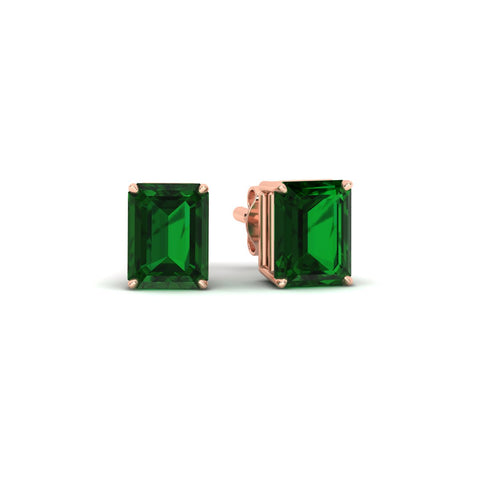 Lab cultivated Emerald Cut Solitaire Green Emerald Stud Earrings