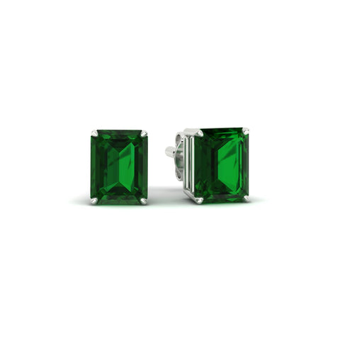Lab cultivated Emerald Cut Solitaire Green Emerald Stud Earrings