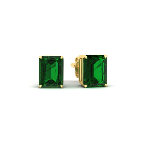Lab cultivated Emerald Cut Solitaire Green Emerald Stud Earrings