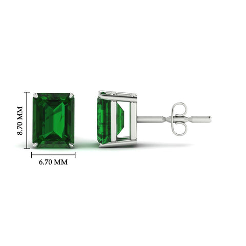 Lab cultivated Emerald Cut Solitaire Green Emerald Stud Earrings
