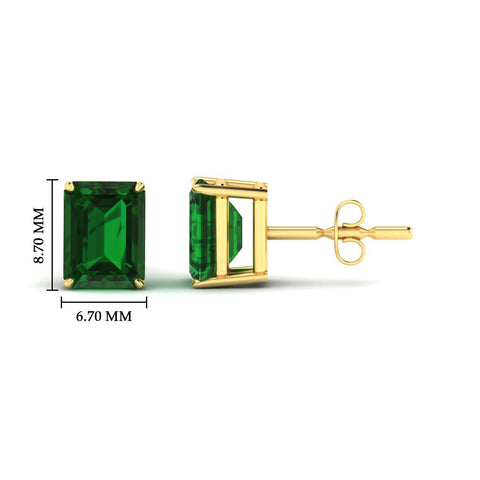 Lab cultivated Emerald Cut Solitaire Green Emerald Stud Earrings
