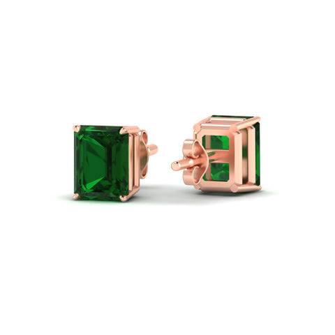 Lab cultivated Emerald Cut Solitaire Green Emerald Stud Earrings