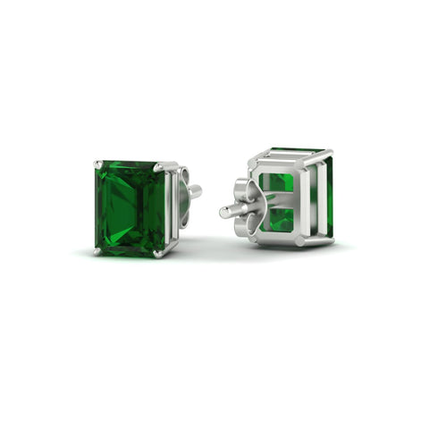 Lab cultivated Emerald Cut Solitaire Green Emerald Stud Earrings